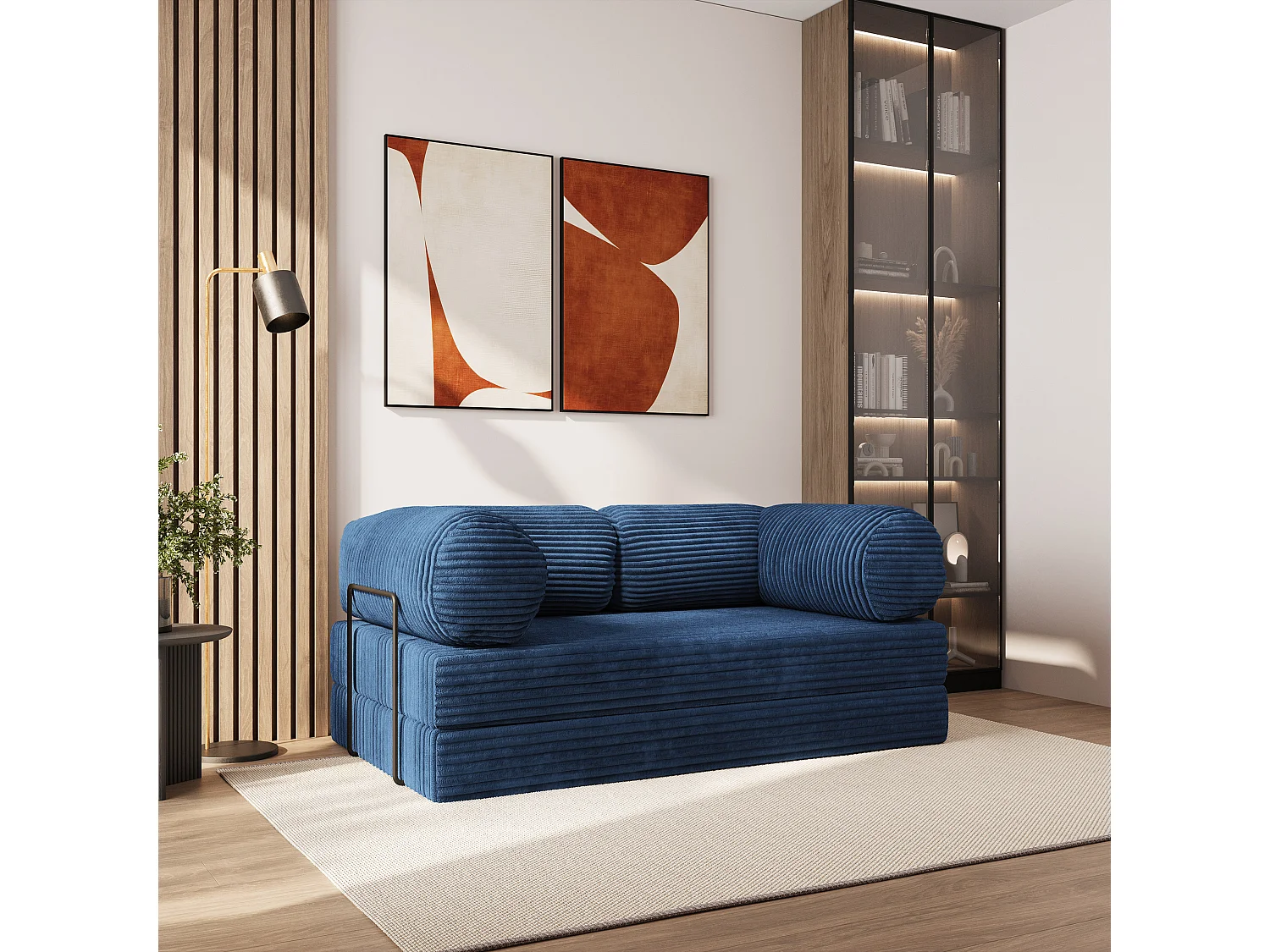 Canapé compressé ALVIO avec cadre métallique, Velours côtelé TILIA, Bleu