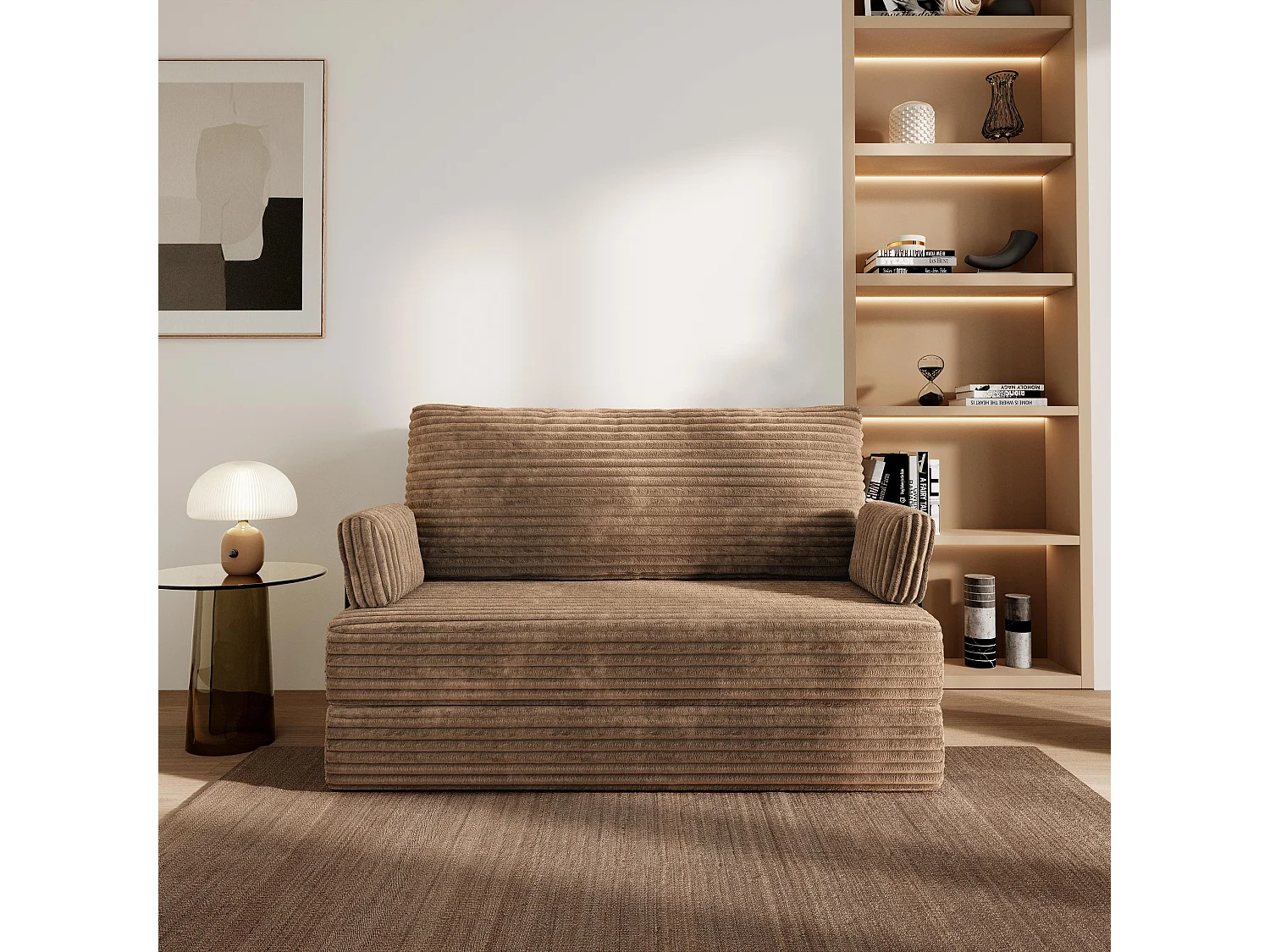 Canapé compressé LADIA avec cadre métallique, Velours côtelé TILIA, Beige