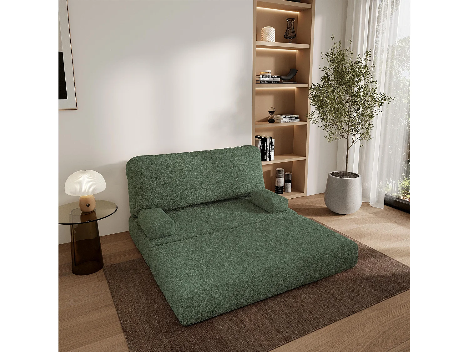 Canapé compressé KESTE sans cadre métallique, Tissu bouclé, Vert