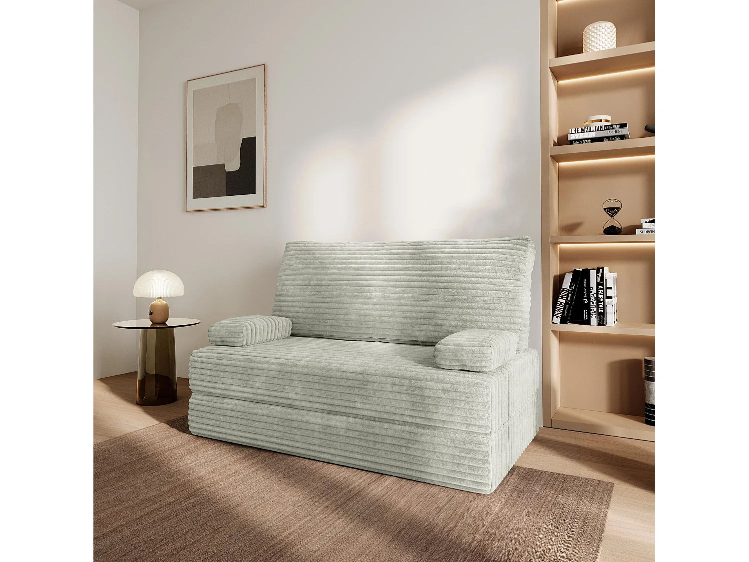 Canapé compressé LADIA sans cadre métallique, Velours côtelé TILIA, Gris clair