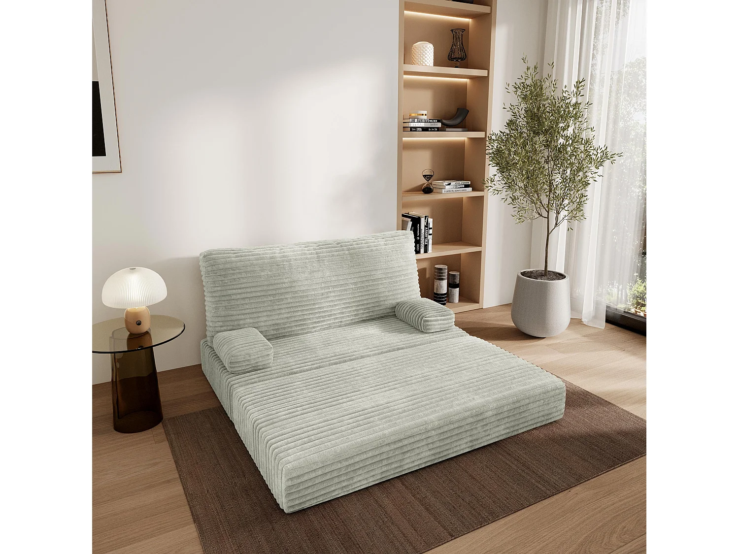 Canapé compressé LADIA sans cadre métallique, Velours côtelé TILIA, Gris clair