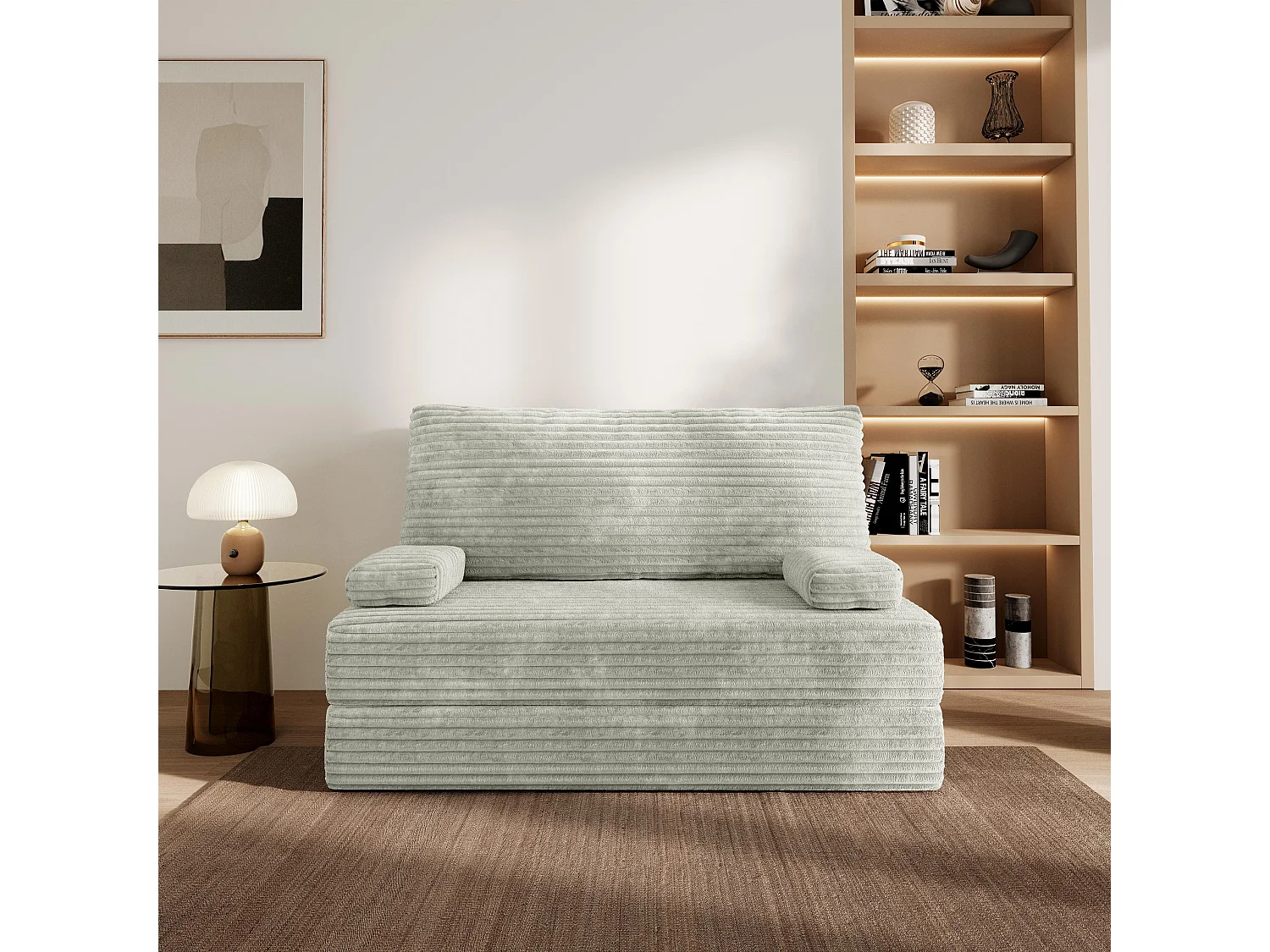 Canapé compressé LADIA sans cadre métallique, Velours côtelé TILIA, Gris clair