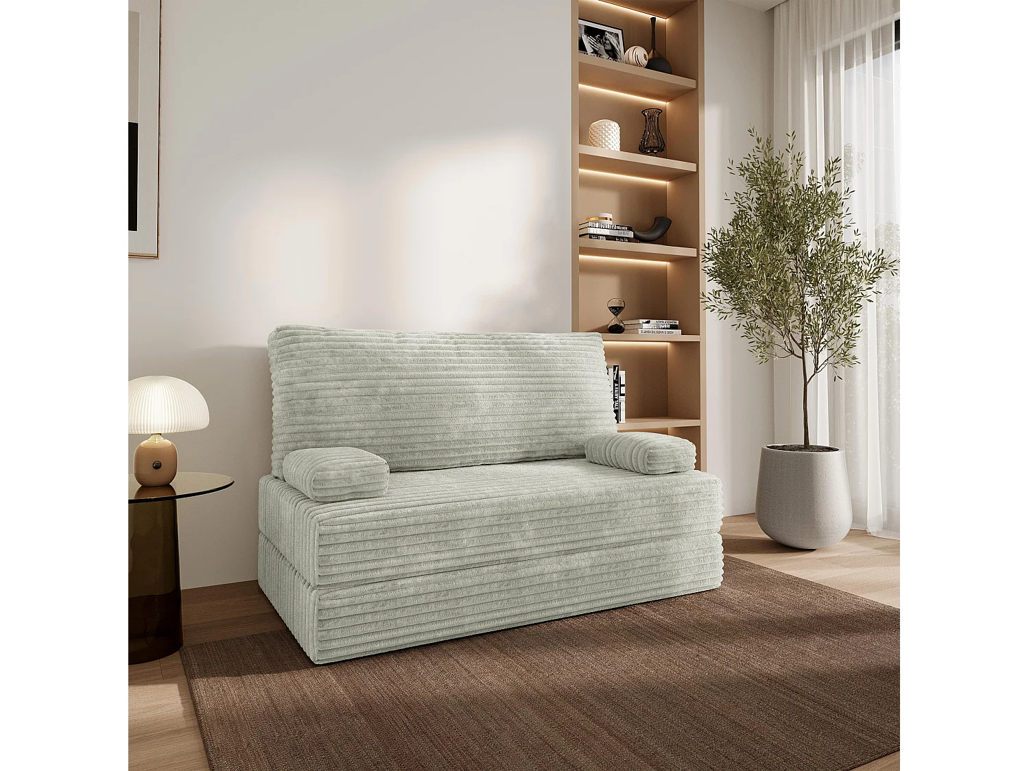 Canapé compressé LADIA sans cadre métallique, Velours côtelé TILIA, Gris clair