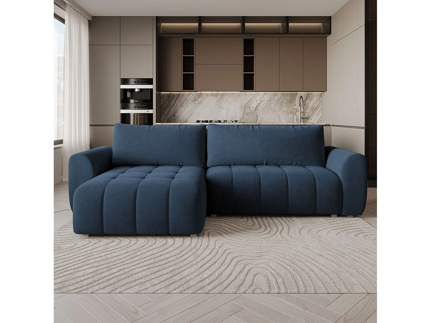 Hoekbank MODARO, met slaapfunctie, Fluweelstof Blauw