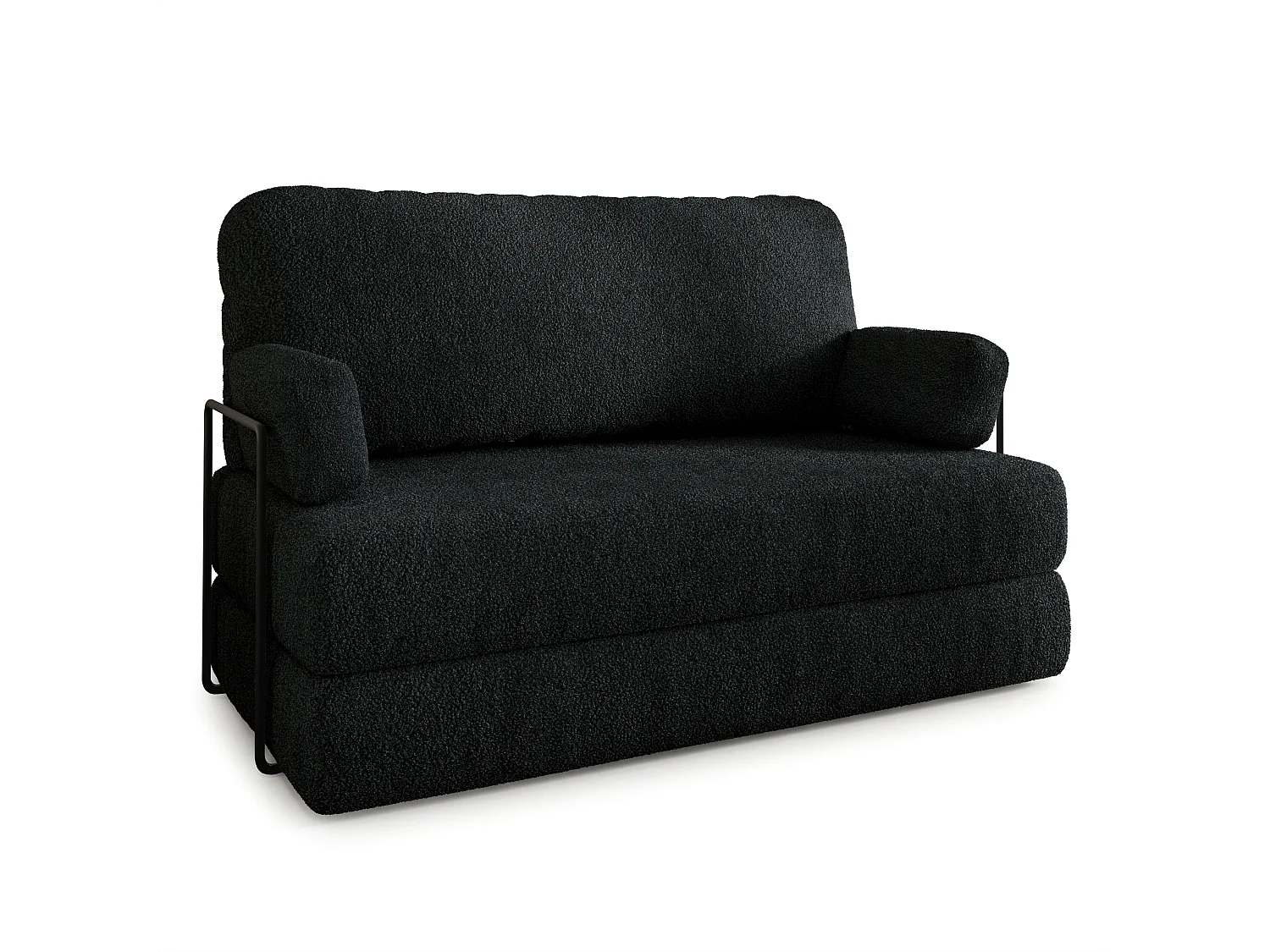 Canapé compressé KESTE avec cadre métallique, Tissu bouclé, Noir