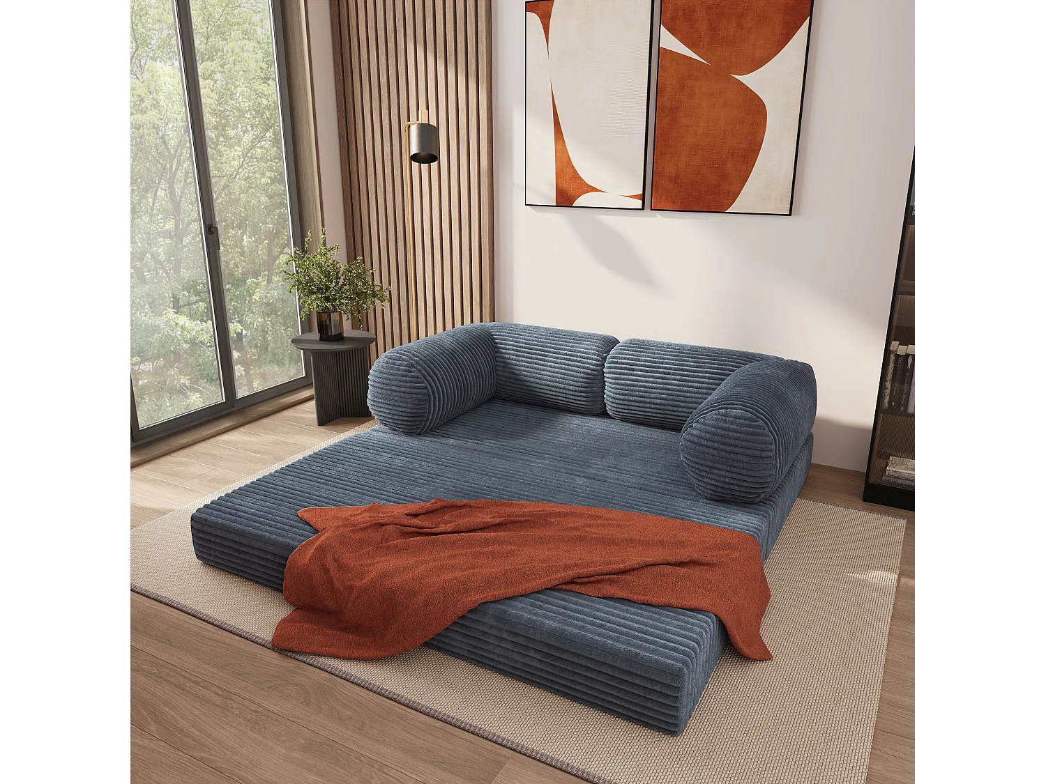 Canapé compressé ALVIO sans cadre métallique, Velours côtelé TILIA, Gris