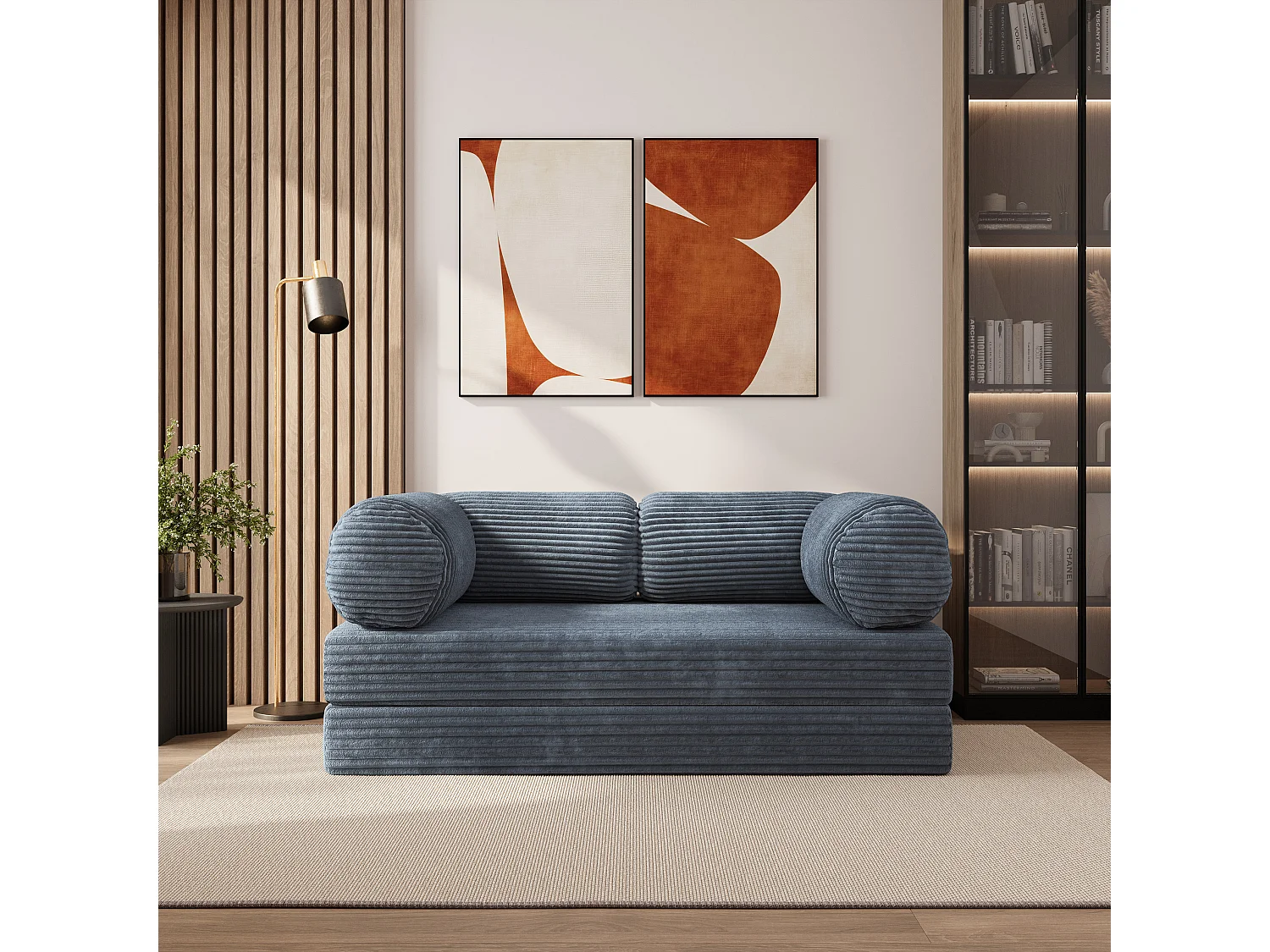 Canapé compressé ALVIO sans cadre métallique, Velours côtelé TILIA, Gris