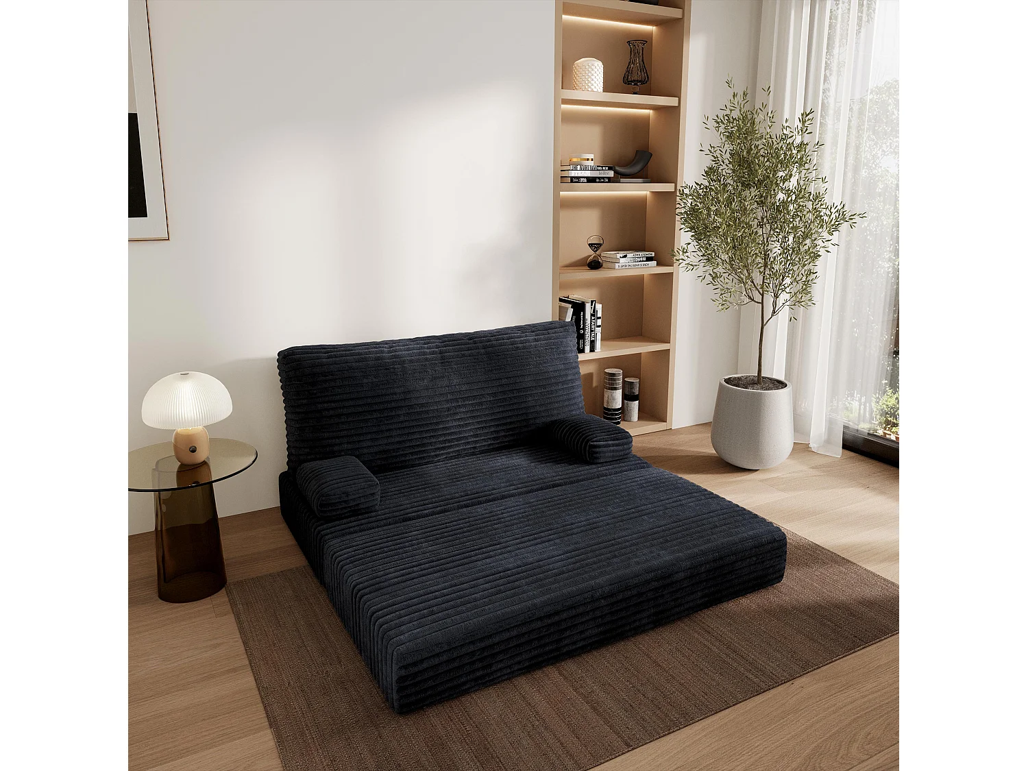 Canapé compressé LADIA sans cadre métallique, Velours côtelé TILIA, Noir