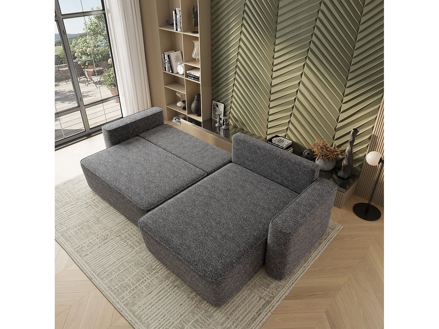 Hoekbank BELARO, met slaapfunctie, Chenille Grijs