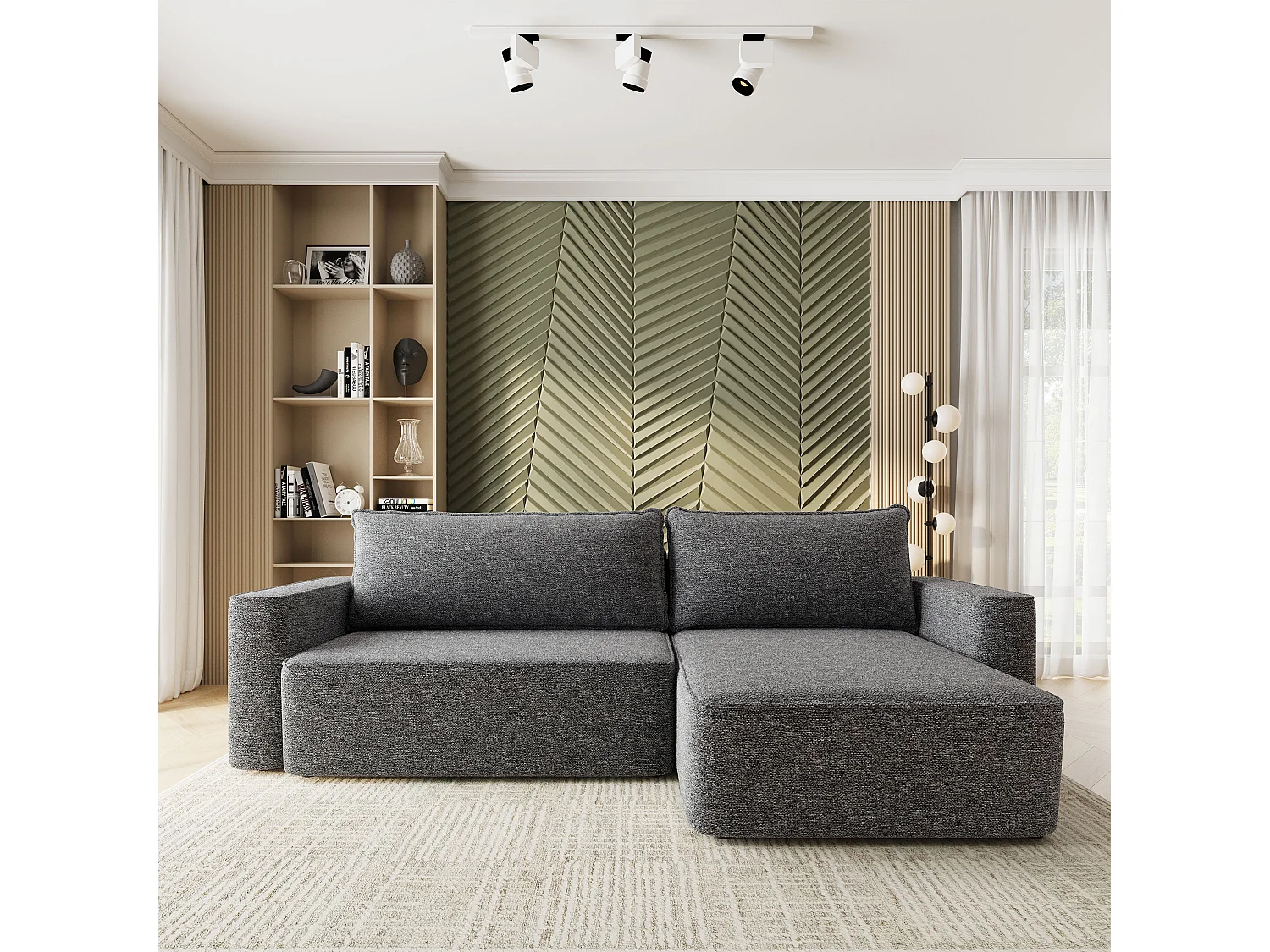 Hoekbank BELARO, met slaapfunctie, Chenille Grijs