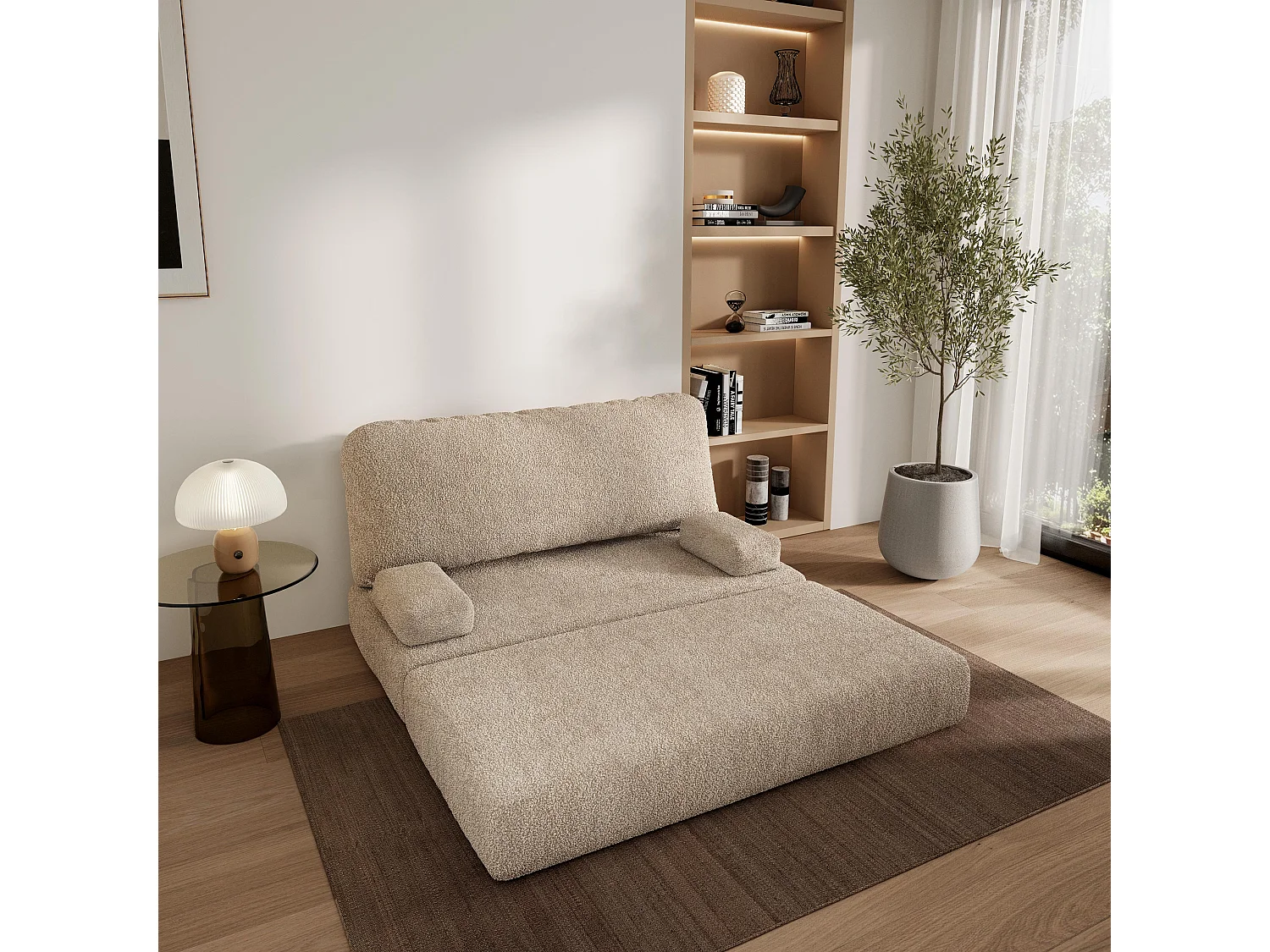 Canapé compressé KESTE sans cadre métallique, Tissu bouclé, Beige