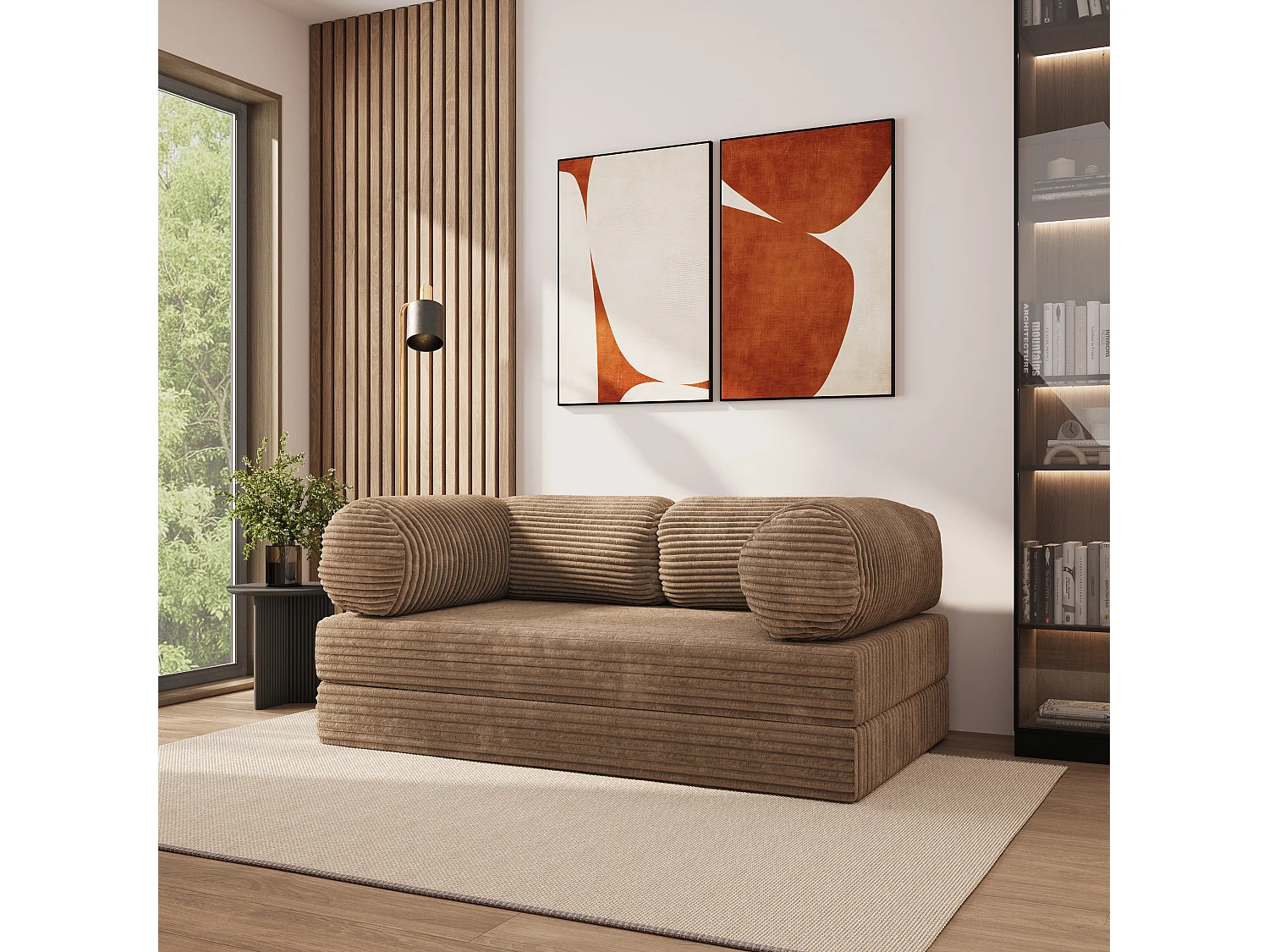 Canapé compressé ALVIO sans cadre métallique, Velours côtelé TILIA, Beige