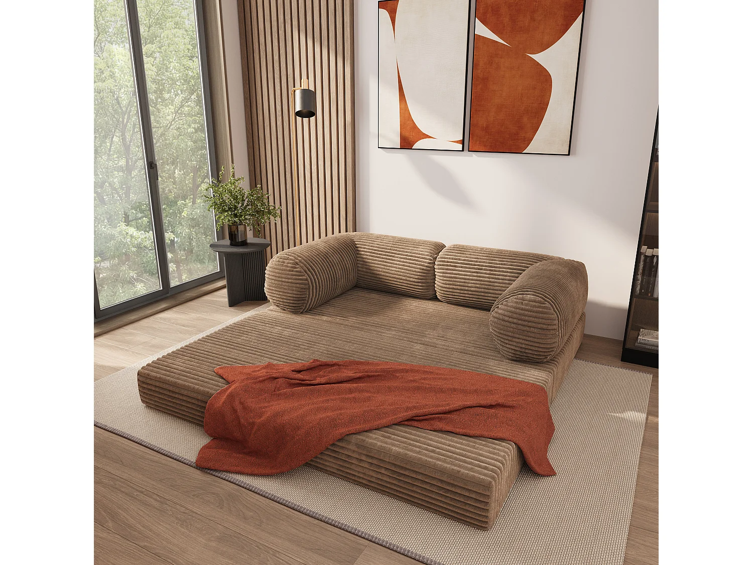 Canapé compressé ALVIO sans cadre métallique, Velours côtelé TILIA, Beige