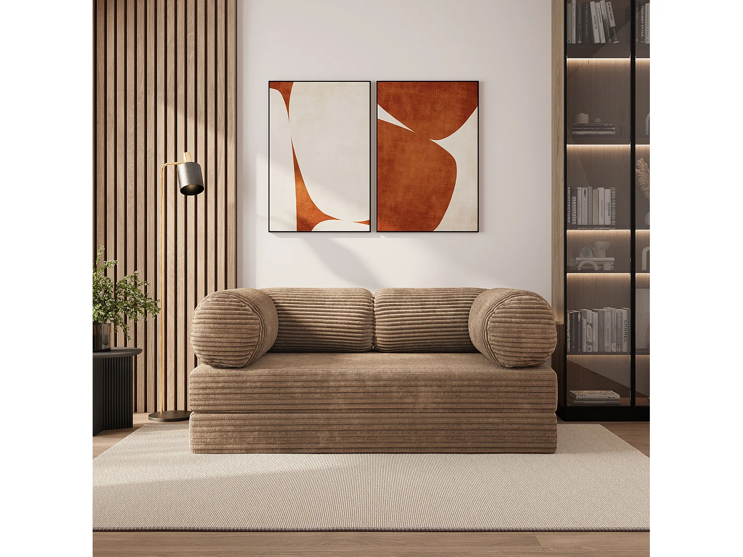 Canapé compressé ALVIO sans cadre métallique, Velours côtelé TILIA, Beige