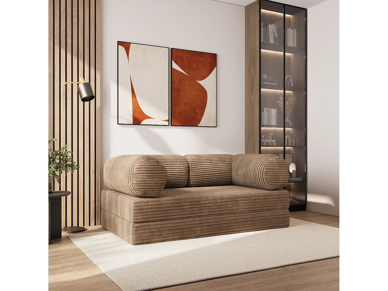Canapé compressé ALVIO sans cadre métallique, Velours côtelé TILIA, Beige