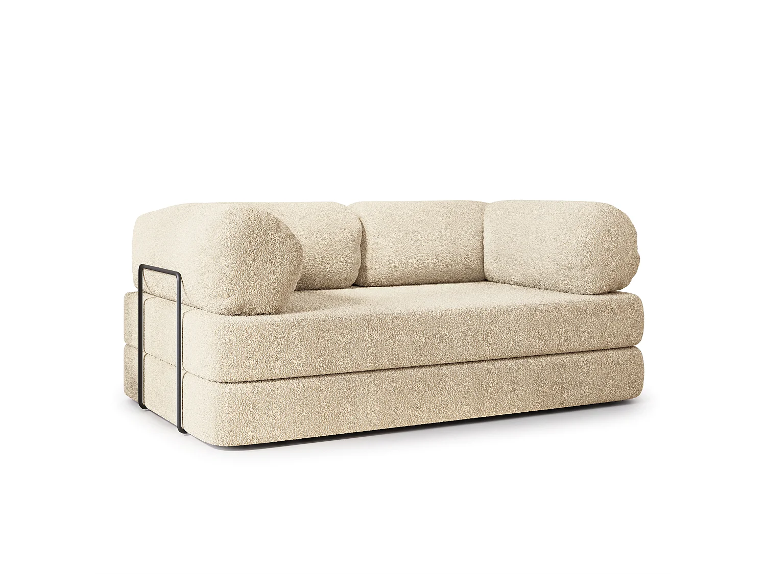 Canapé compressé EIREN avec cadre métallique, Tissu bouclé, Crème