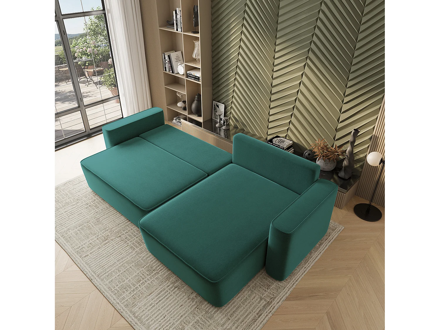 Hoekbank BELARO, met slaapfunctie, Fluweelstof Blauw