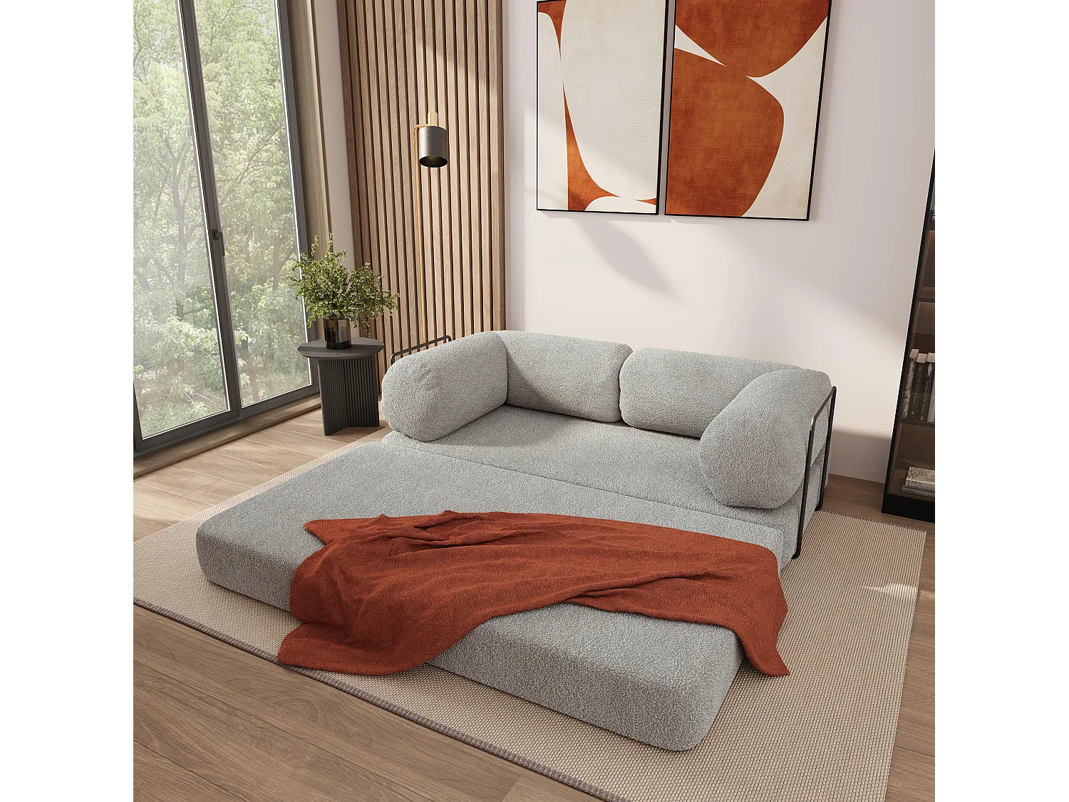 Canapé compressé EIREN avec cadre métallique, Tissu bouclé, Gris clair