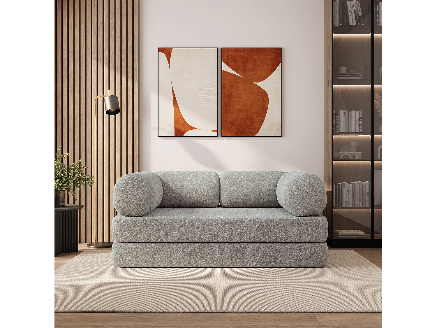 Canapé compressé EIREN avec cadre métallique, Tissu bouclé, Gris clair