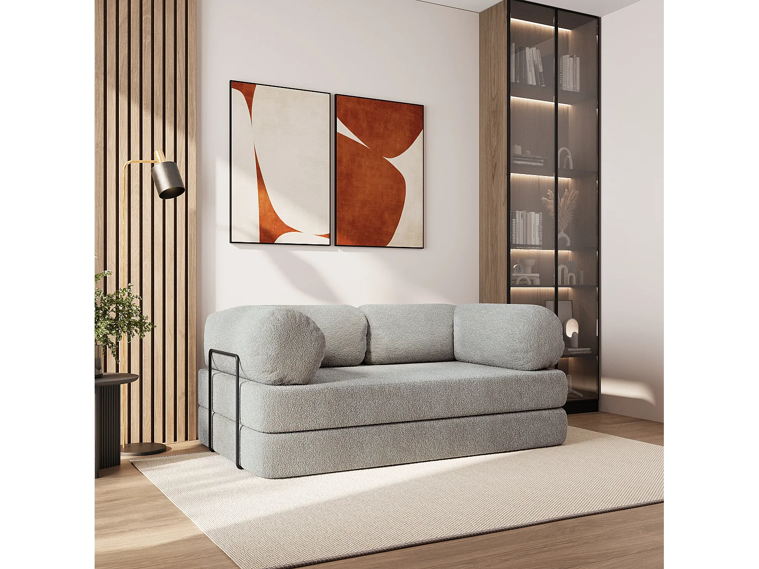 Canapé compressé EIREN avec cadre métallique, Tissu bouclé, Gris clair