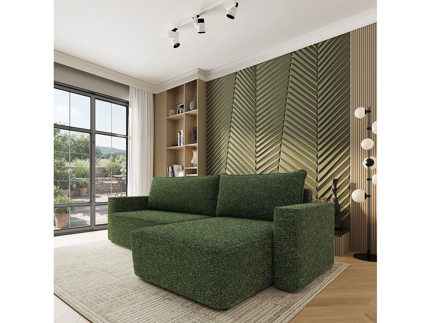 Hoekbank BELARO, met slaapfunctie, Chenille Groen