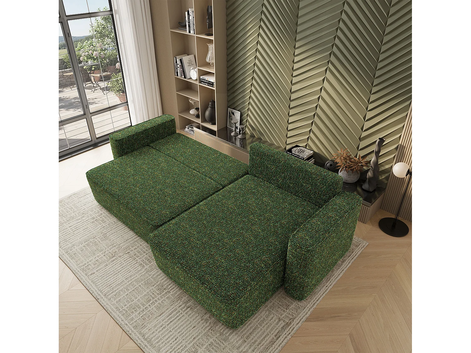 Hoekbank BELARO, met slaapfunctie, Chenille Groen