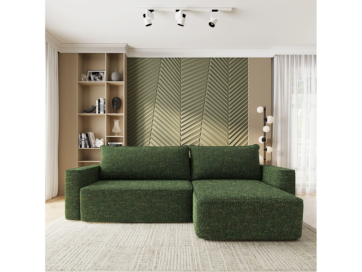 Hoekbank BELARO, met slaapfunctie, Chenille Groen