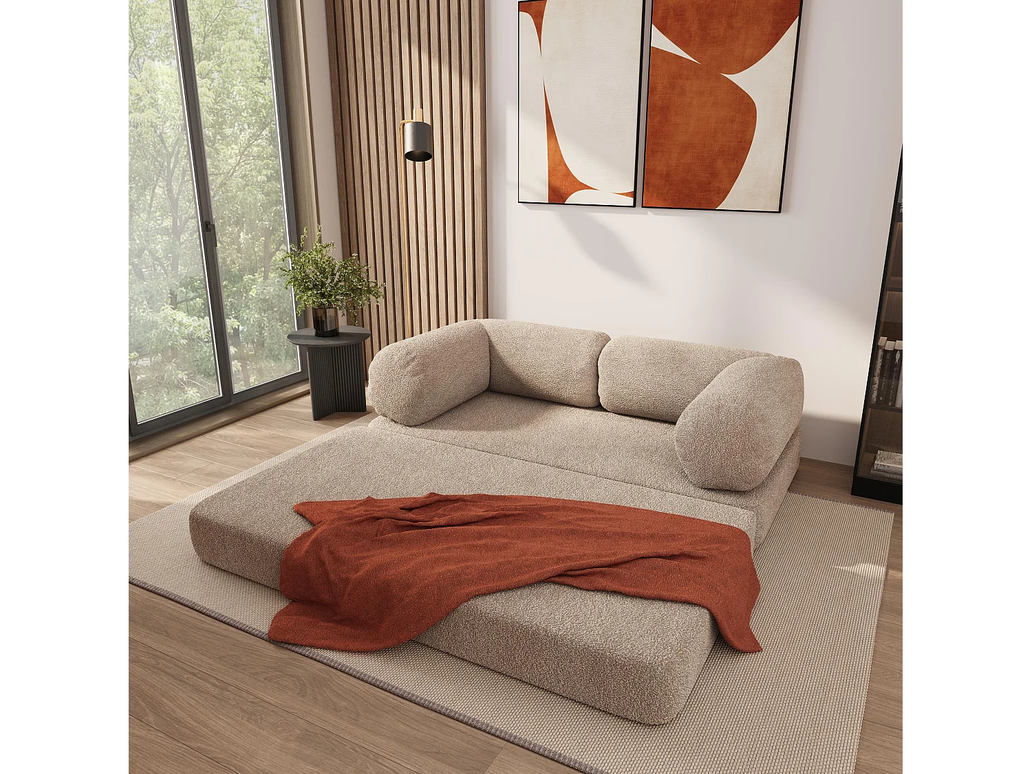 Canapé compressé EIREN sans cadre métallique, Tissu bouclé, Beige