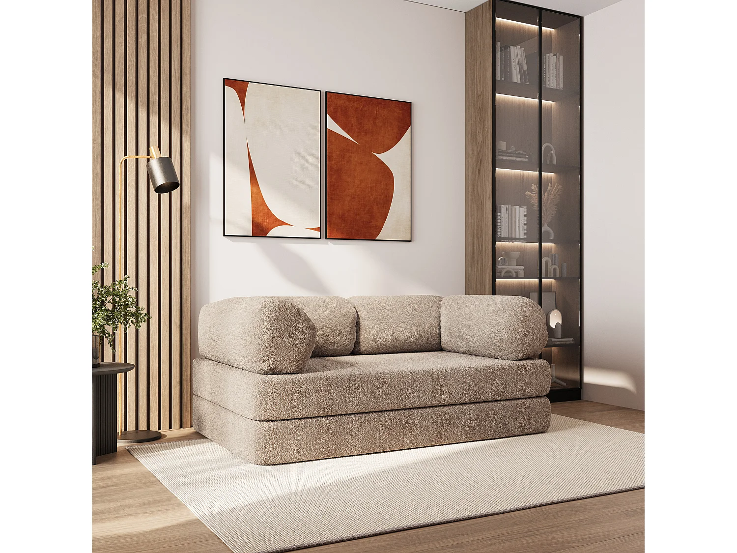 Canapé compressé EIREN sans cadre métallique, Tissu bouclé, Beige