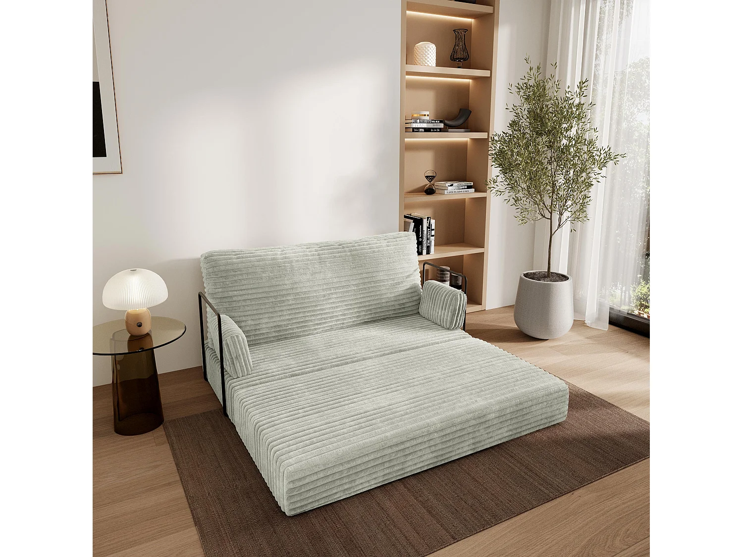 Canapé compressé LADIA avec cadre métallique, Velours côtelé TILIA, Gris clair