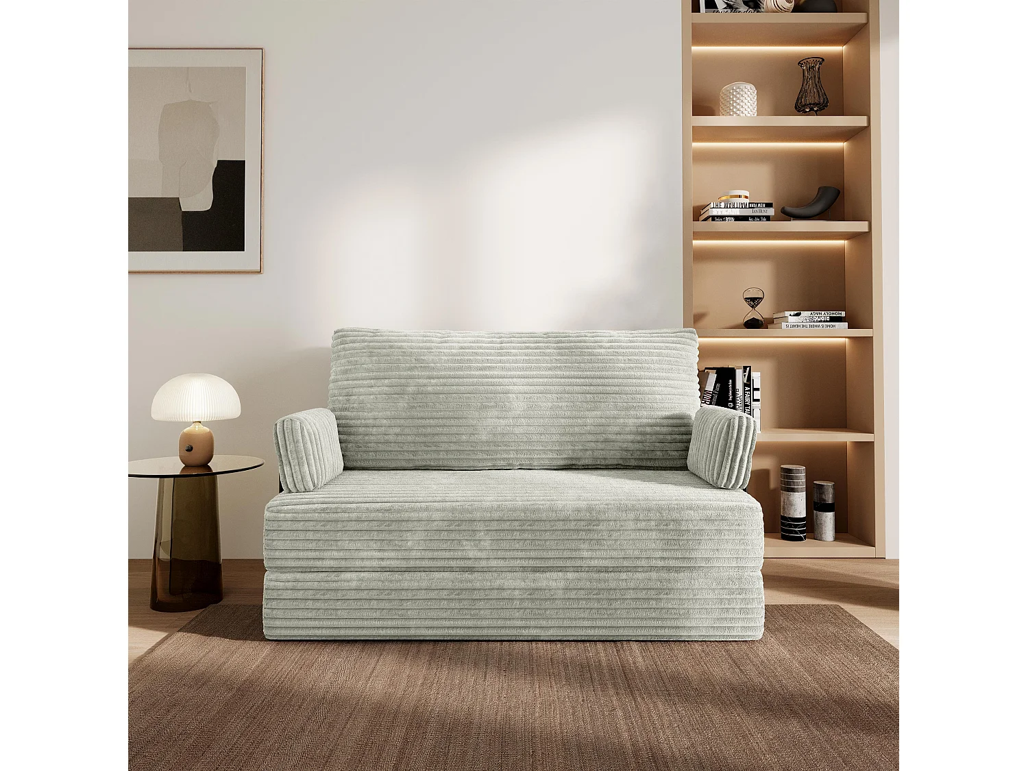 Canapé compressé LADIA avec cadre métallique, Velours côtelé TILIA, Gris clair