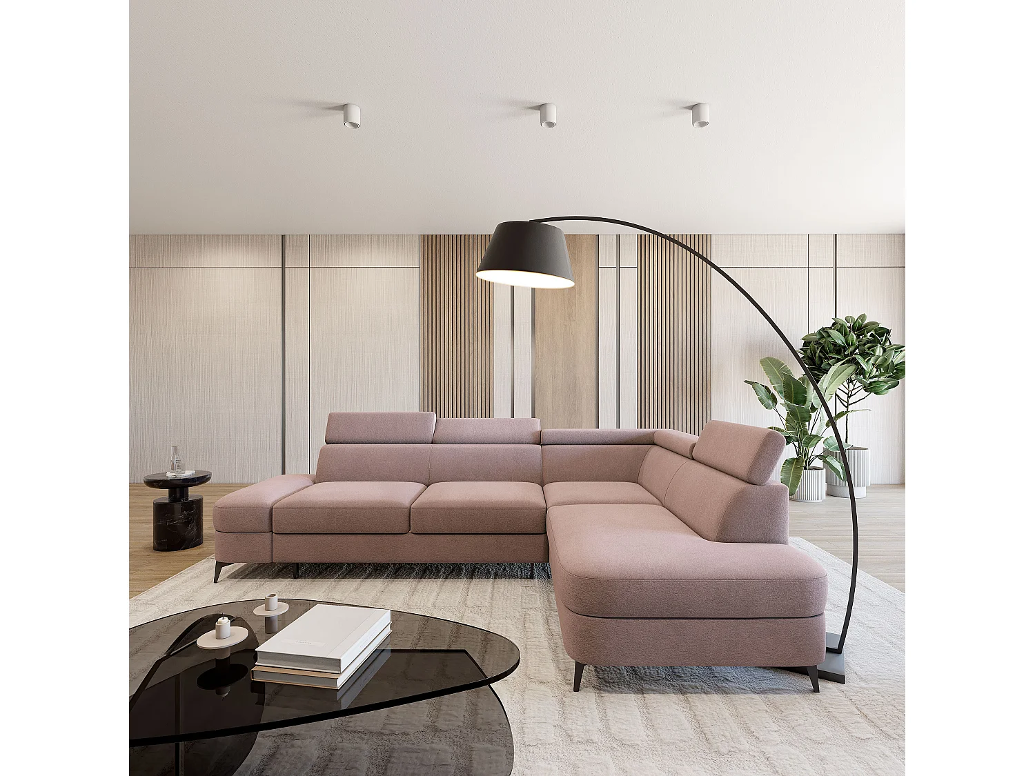 Hoekbank AVISE, met slaapfunctie, Veloursstof Roze