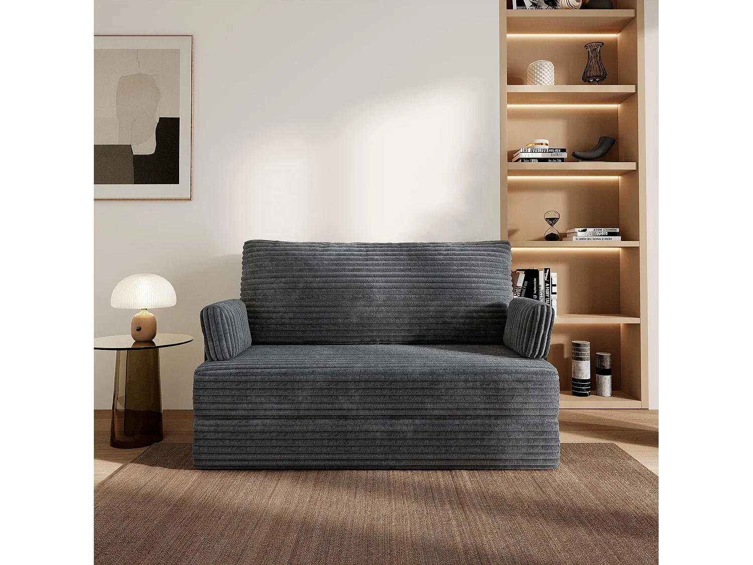 Canapé compressé LADIA avec cadre métallique, Velours côtelé TILIA, Anthracite