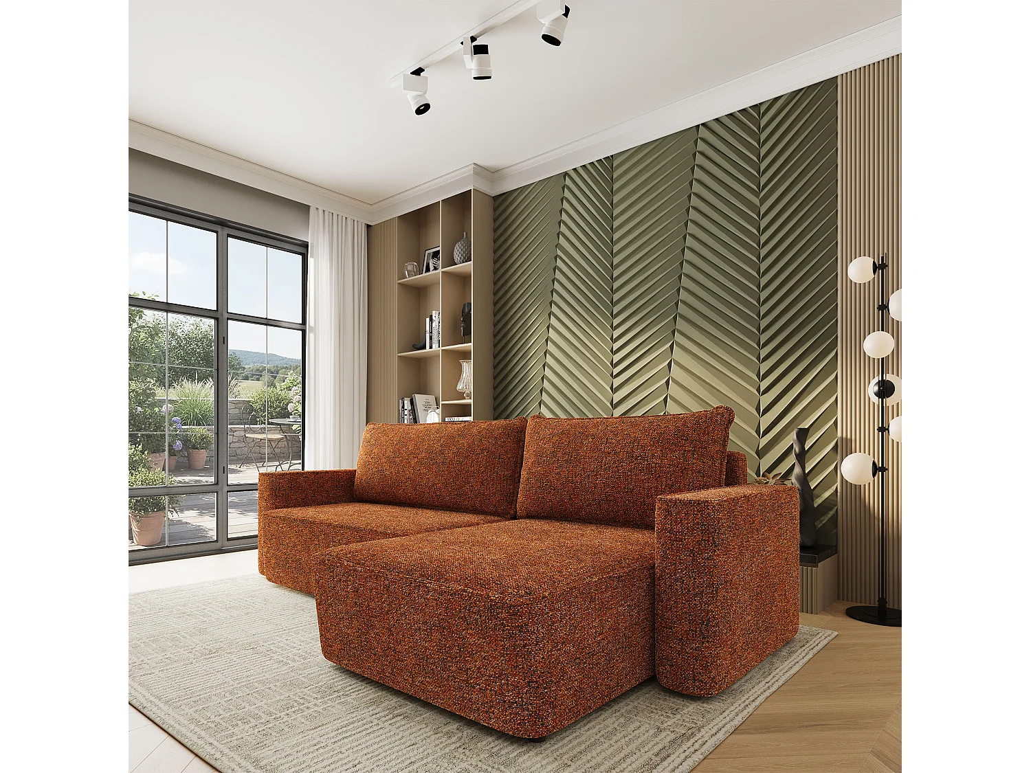 Hoekbank BELARO, met slaapfunctie, Chenille Oranje