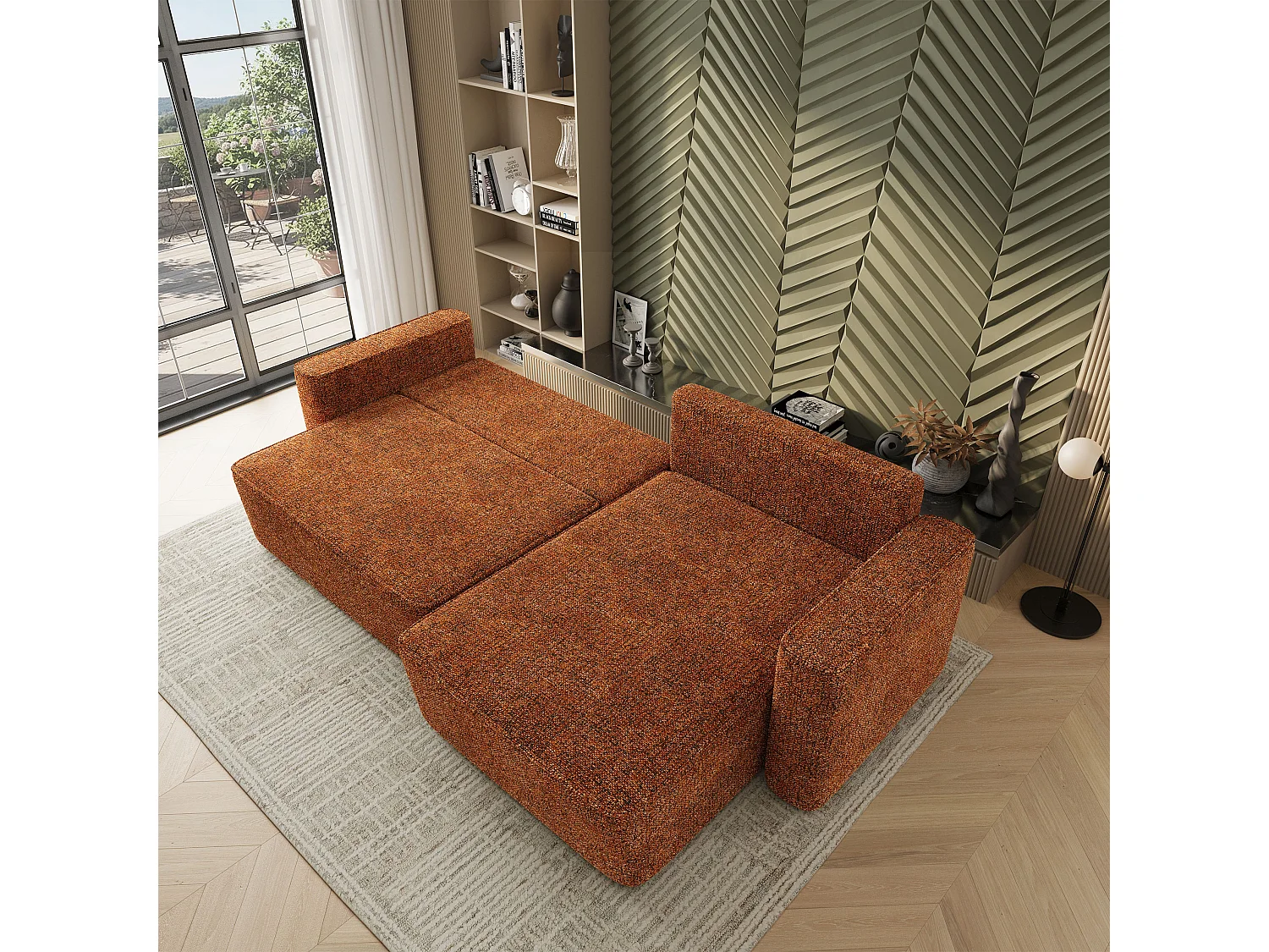 Hoekbank BELARO, met slaapfunctie, Chenille Oranje