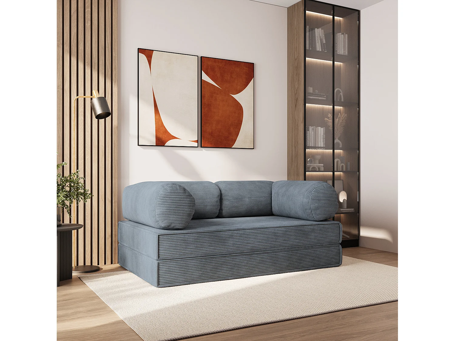 Canapé compressé ALVIO sans cadre métallique, Velours côtelé POSO, Gris
