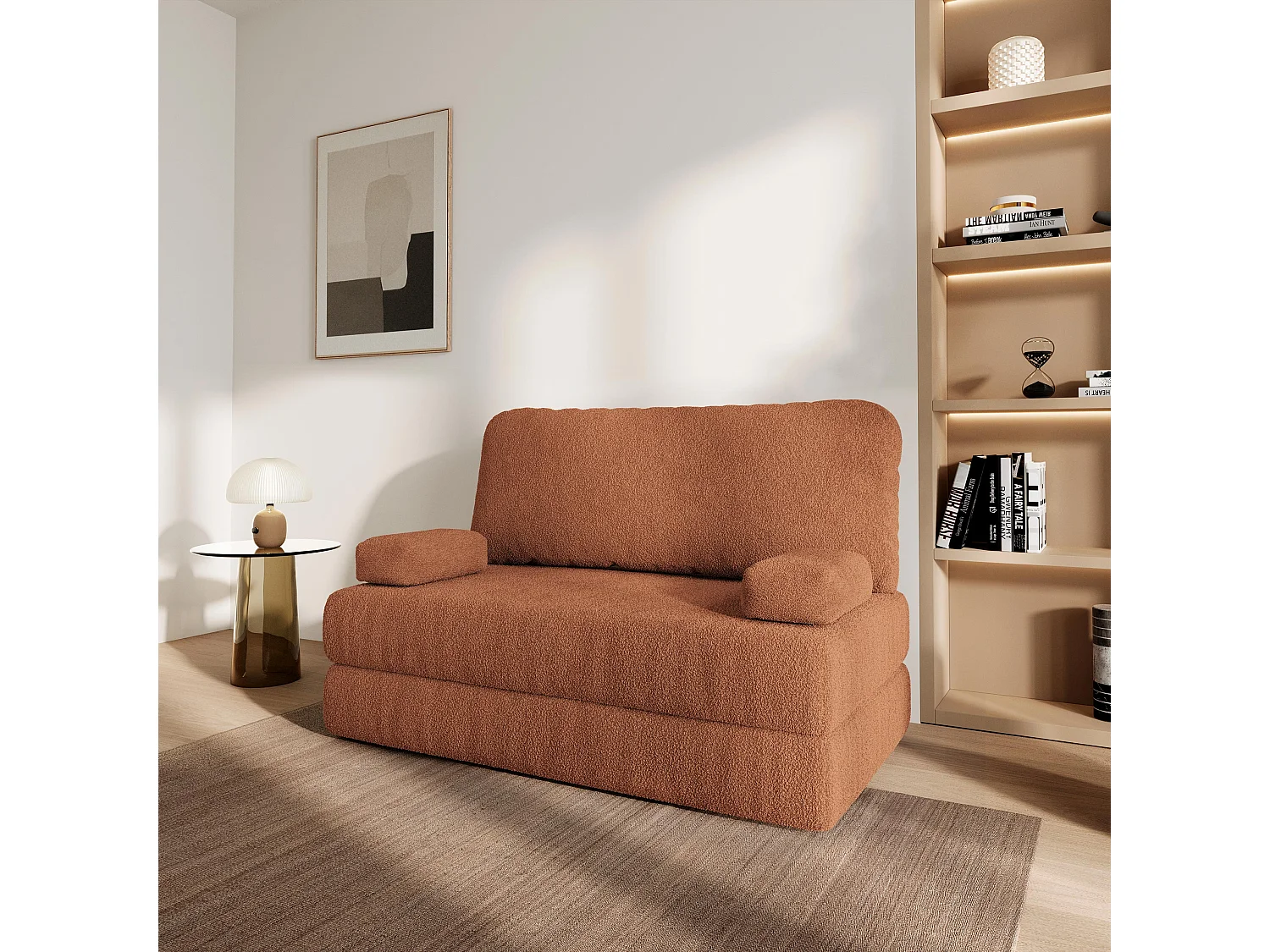 Canapé compressé KESTE sans cadre métallique, Tissu bouclé, Cuivré