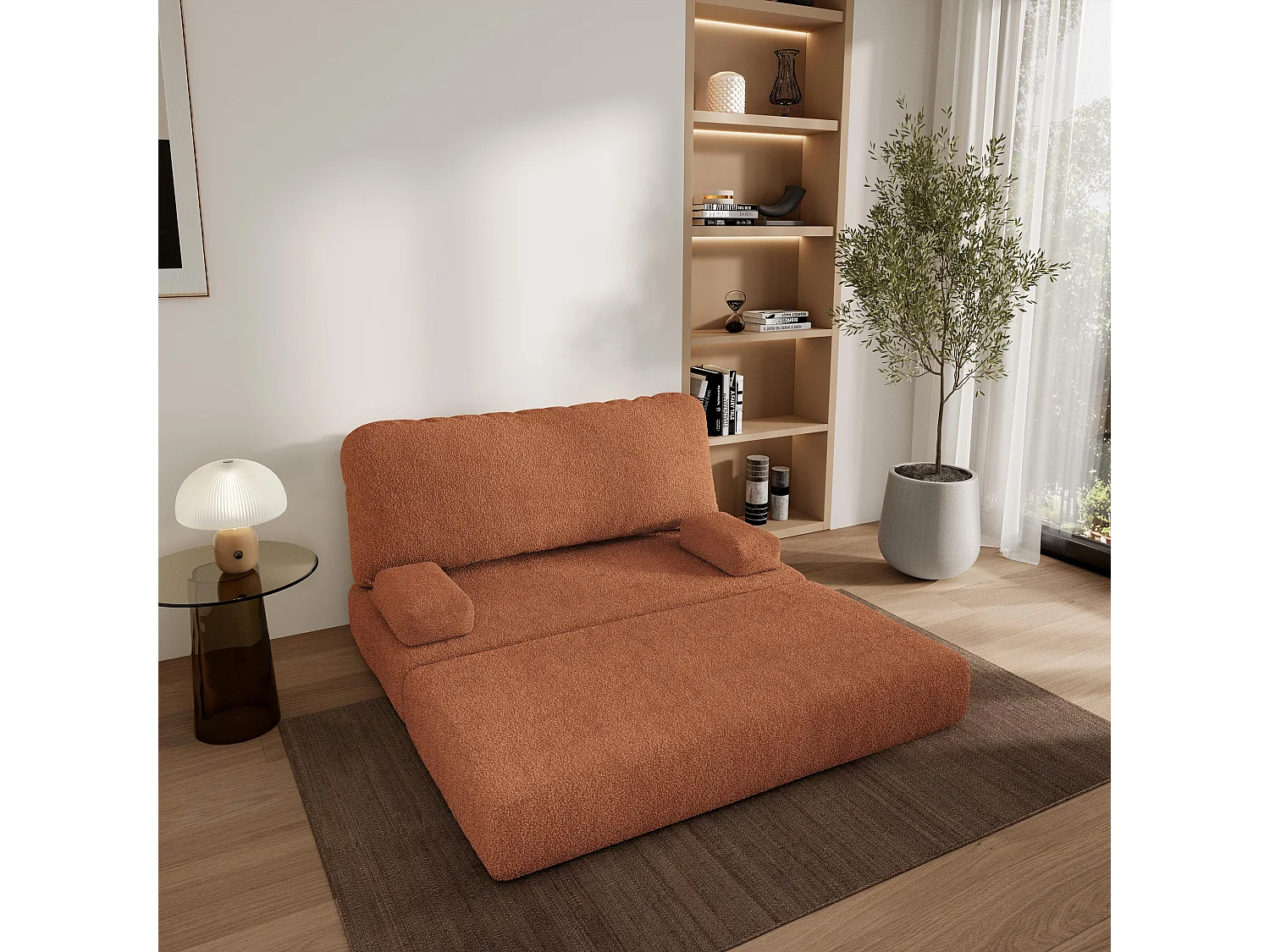 Canapé compressé KESTE sans cadre métallique, Tissu bouclé, Cuivré