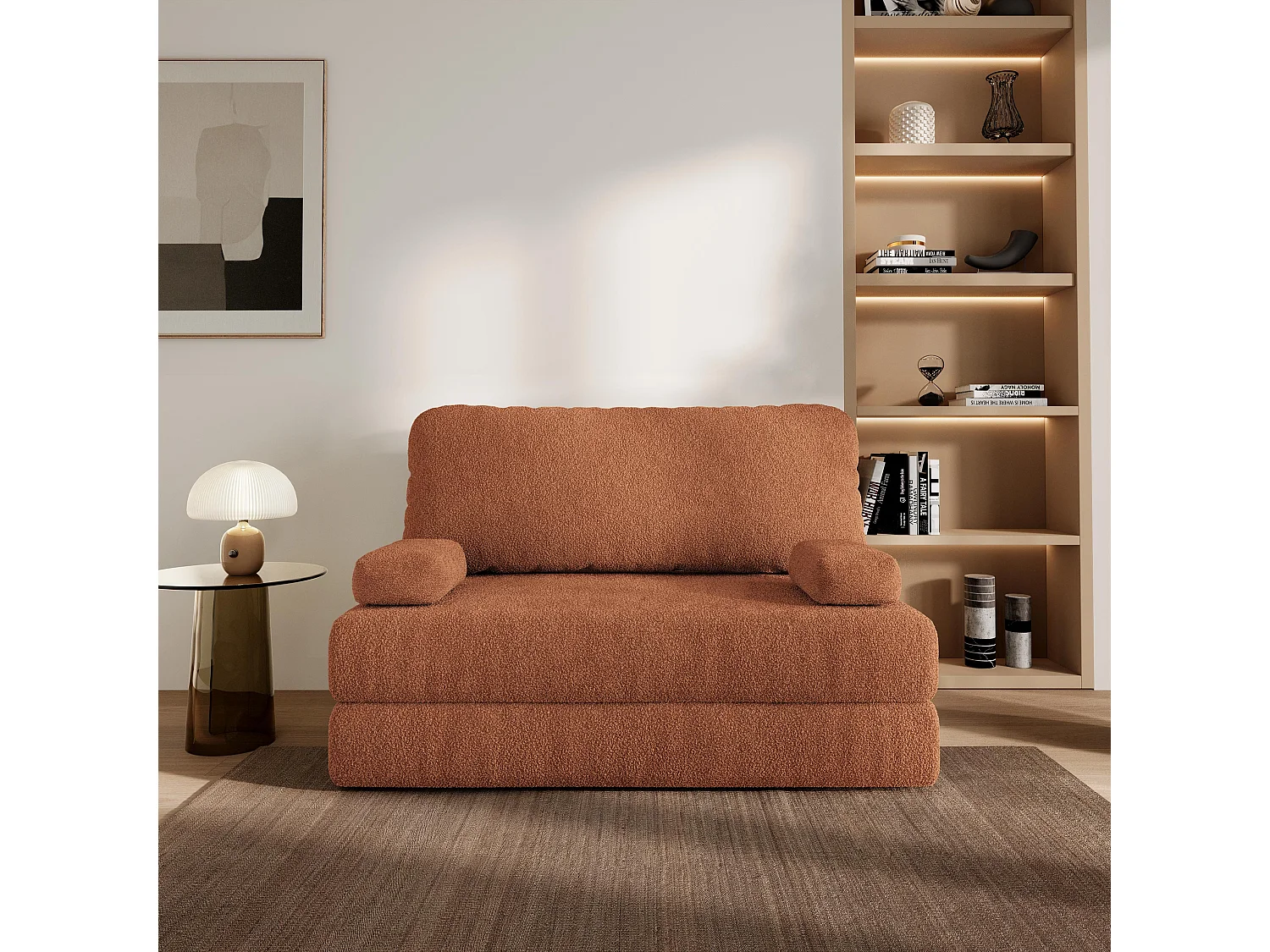 Canapé compressé KESTE sans cadre métallique, Tissu bouclé, Cuivré