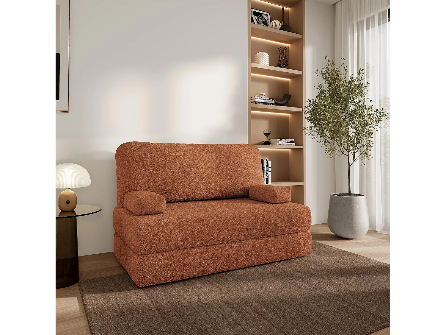 Canapé compressé KESTE sans cadre métallique, Tissu bouclé, Cuivré
