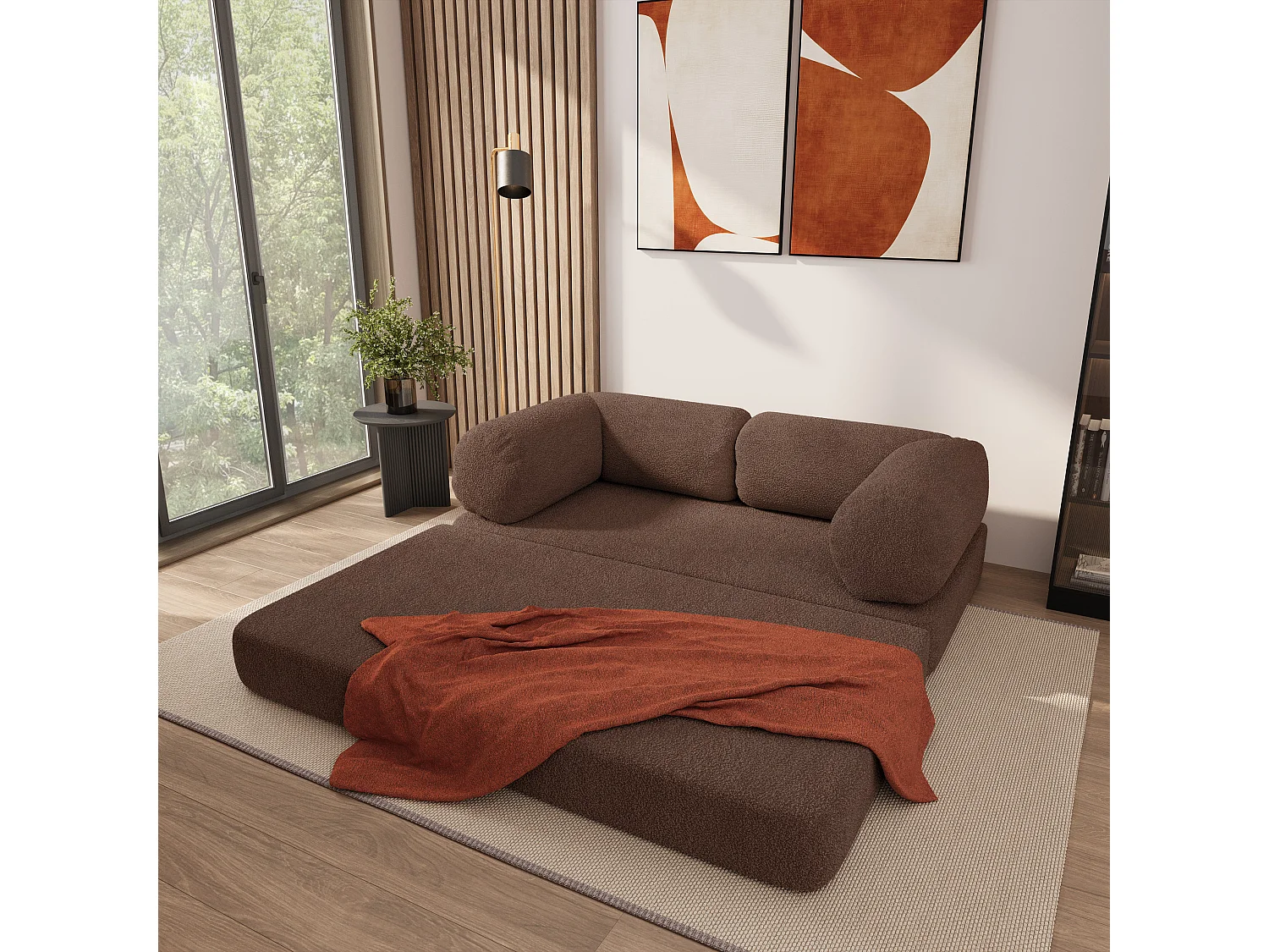 Canapé compressé EIREN sans cadre métallique, Tissu bouclé, Marron
