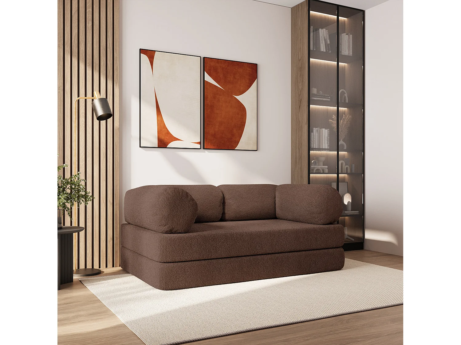 Canapé compressé EIREN sans cadre métallique, Tissu bouclé, Marron
