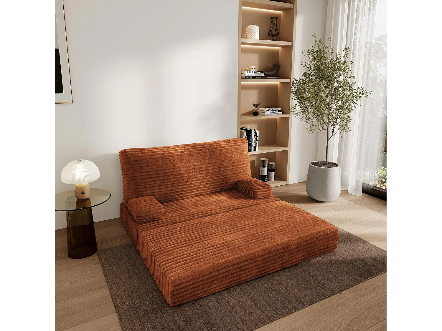 Canapé compressé LADIA sans cadre métallique, Velours côtelé TILIA, Marron
