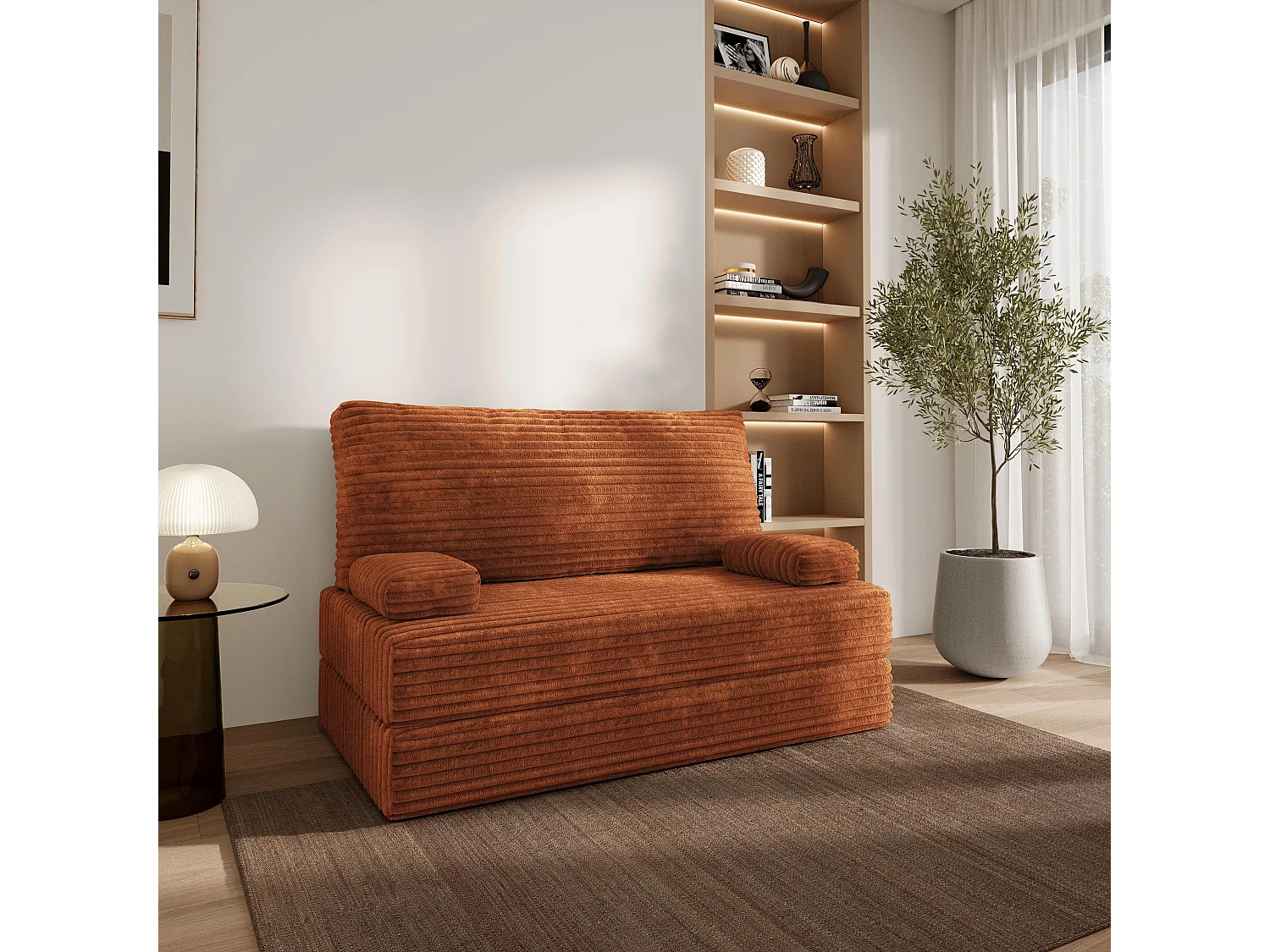 Canapé compressé LADIA sans cadre métallique, Velours côtelé TILIA, Marron