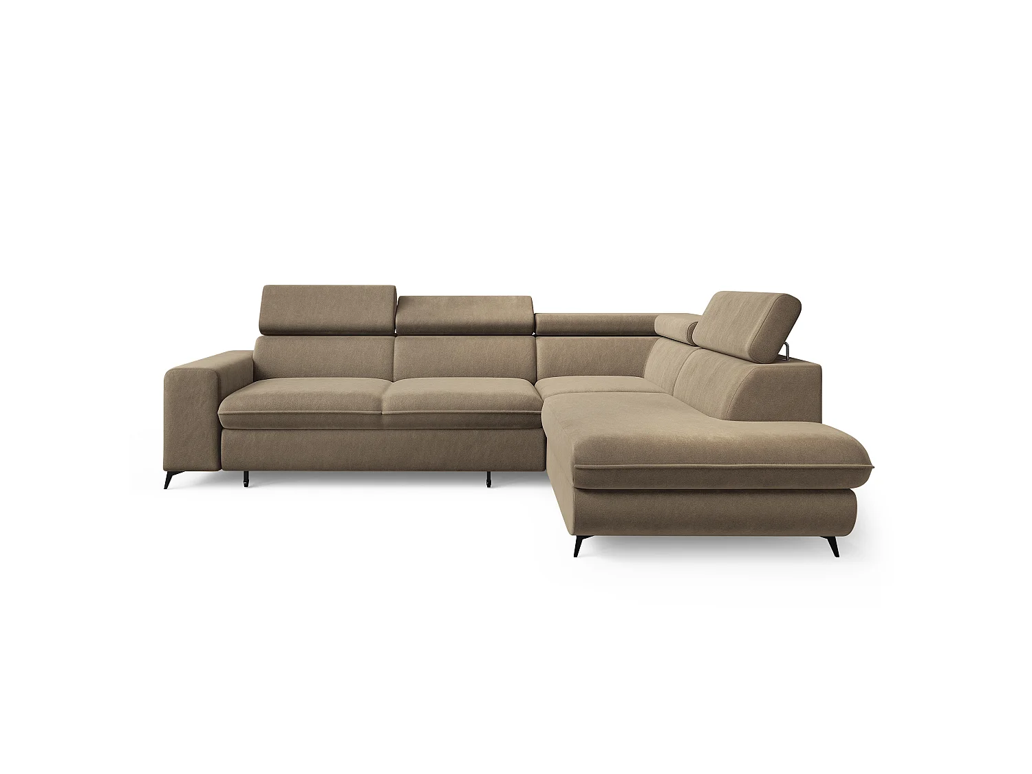 Hoekbank VELISS, met slaapfunctie, Fluweelstof Beige