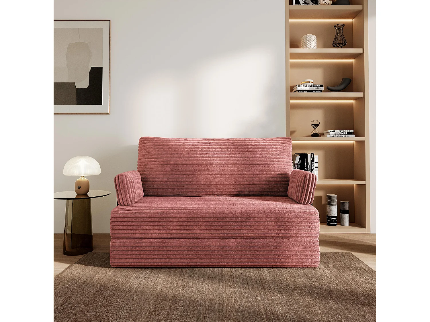Canapé compressé LADIA avec cadre métallique, Velours côtelé TILIA, Rose poudré