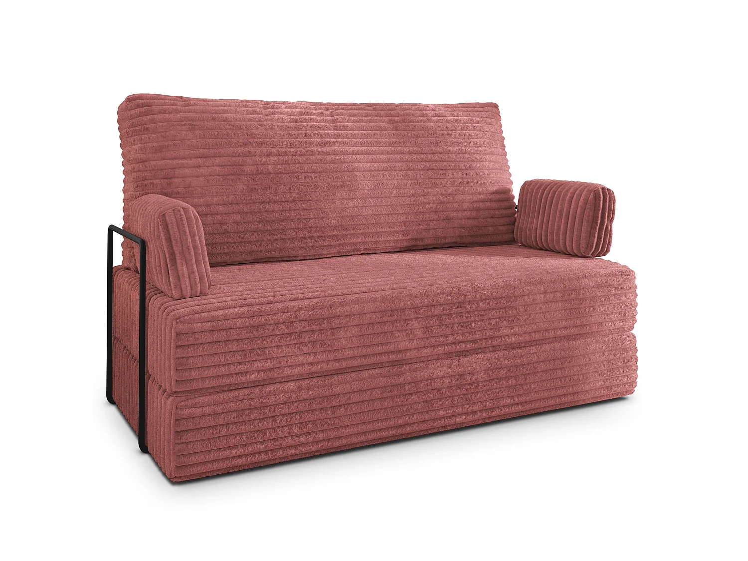 Canapé compressé LADIA avec cadre métallique, Velours côtelé TILIA, Rose poudré