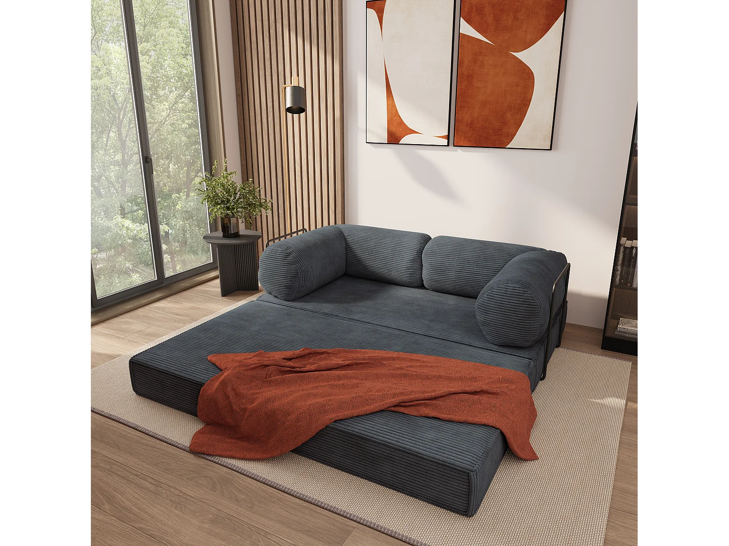 Canapé compressé ALVIO avec cadre métallique, Velours côtelé POSO, Anthracite
