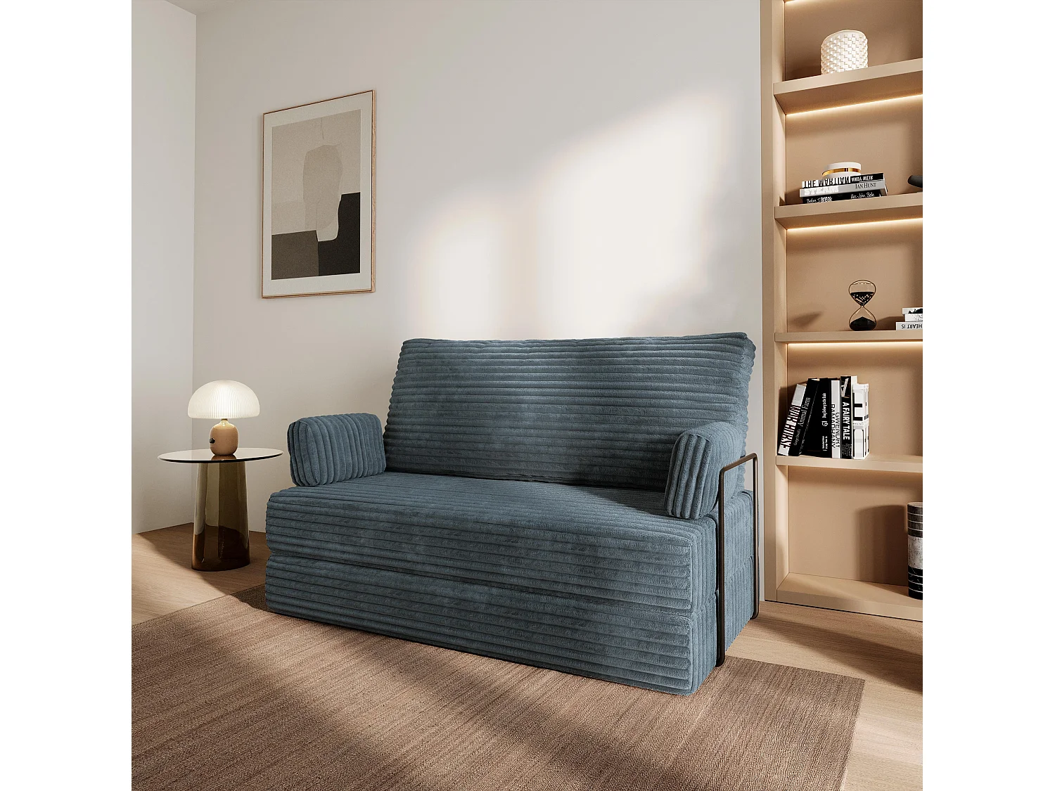 Canapé compressé LADIA avec cadre métallique, Velours côtelé TILIA, Gris