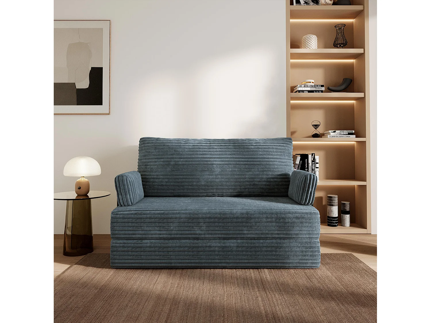 Canapé compressé LADIA avec cadre métallique, Velours côtelé TILIA, Gris